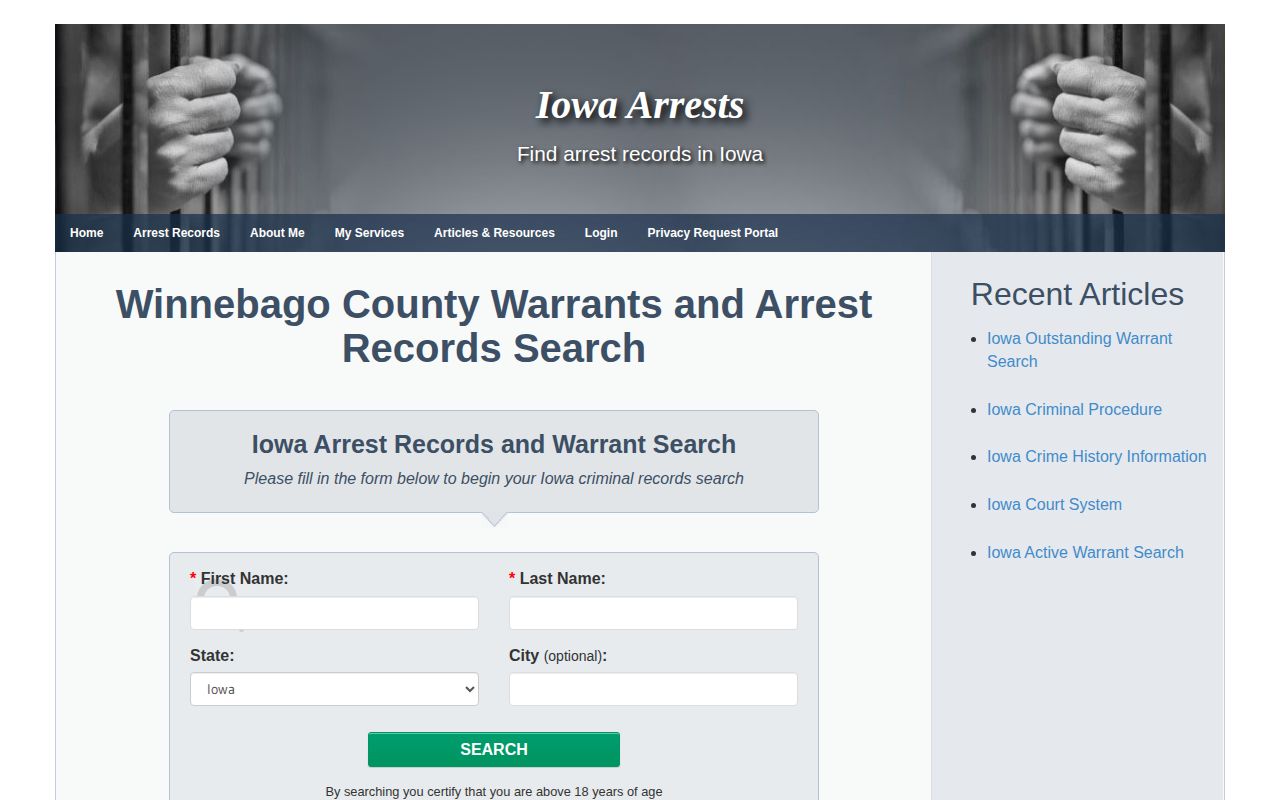 Unofficial IowaArrests Winnebago County information page